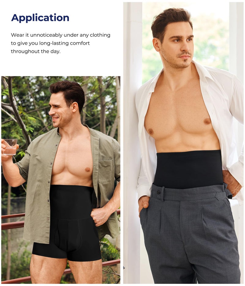 TAILONG Men Tummy Control Shorts High Waist Slimming Underwear Body Shaper Seamless Belly Girdle Boxer Briefs (Black with Fly, 2XL) - Image 4